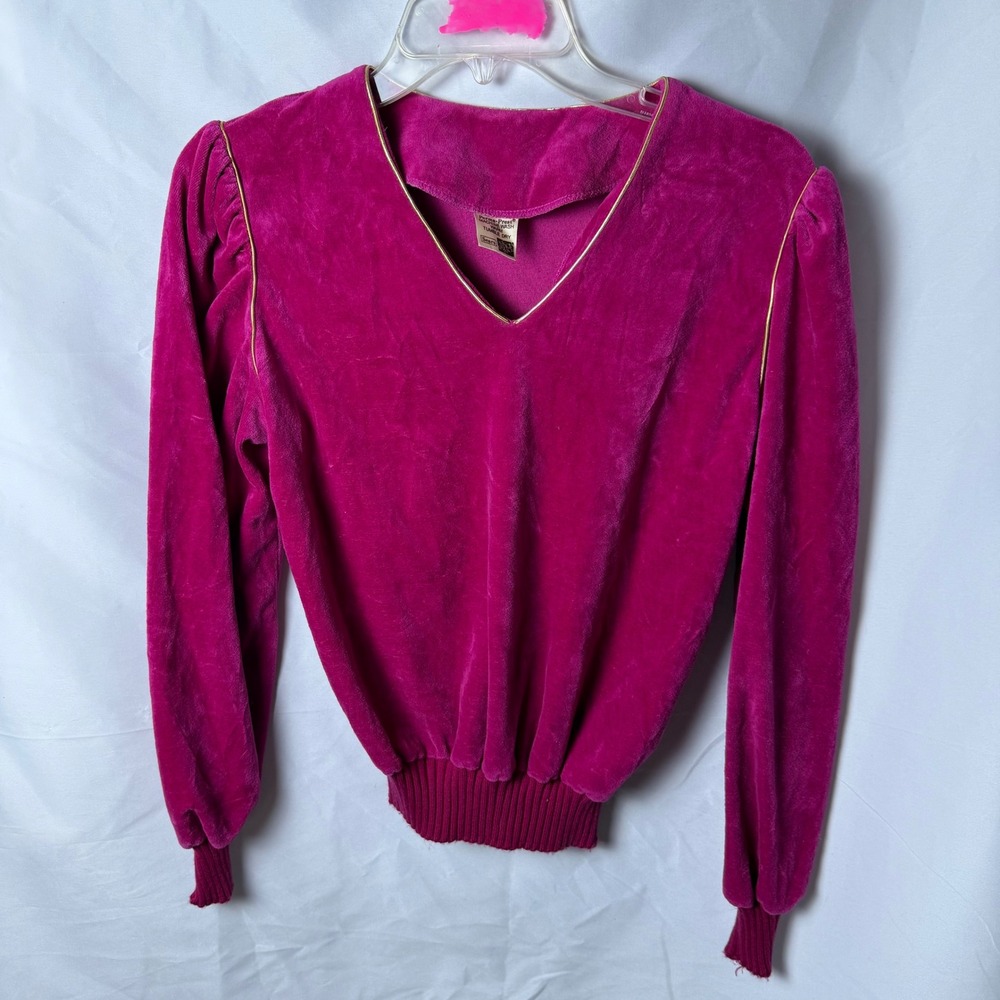 Vintage Sears Velour V Neck Long Sleeve Top Pink Size M‎ 12/14